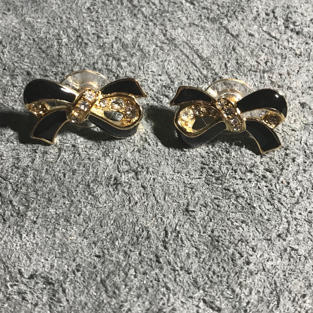 Trafari Black Enamel Crystal Bow Earrings